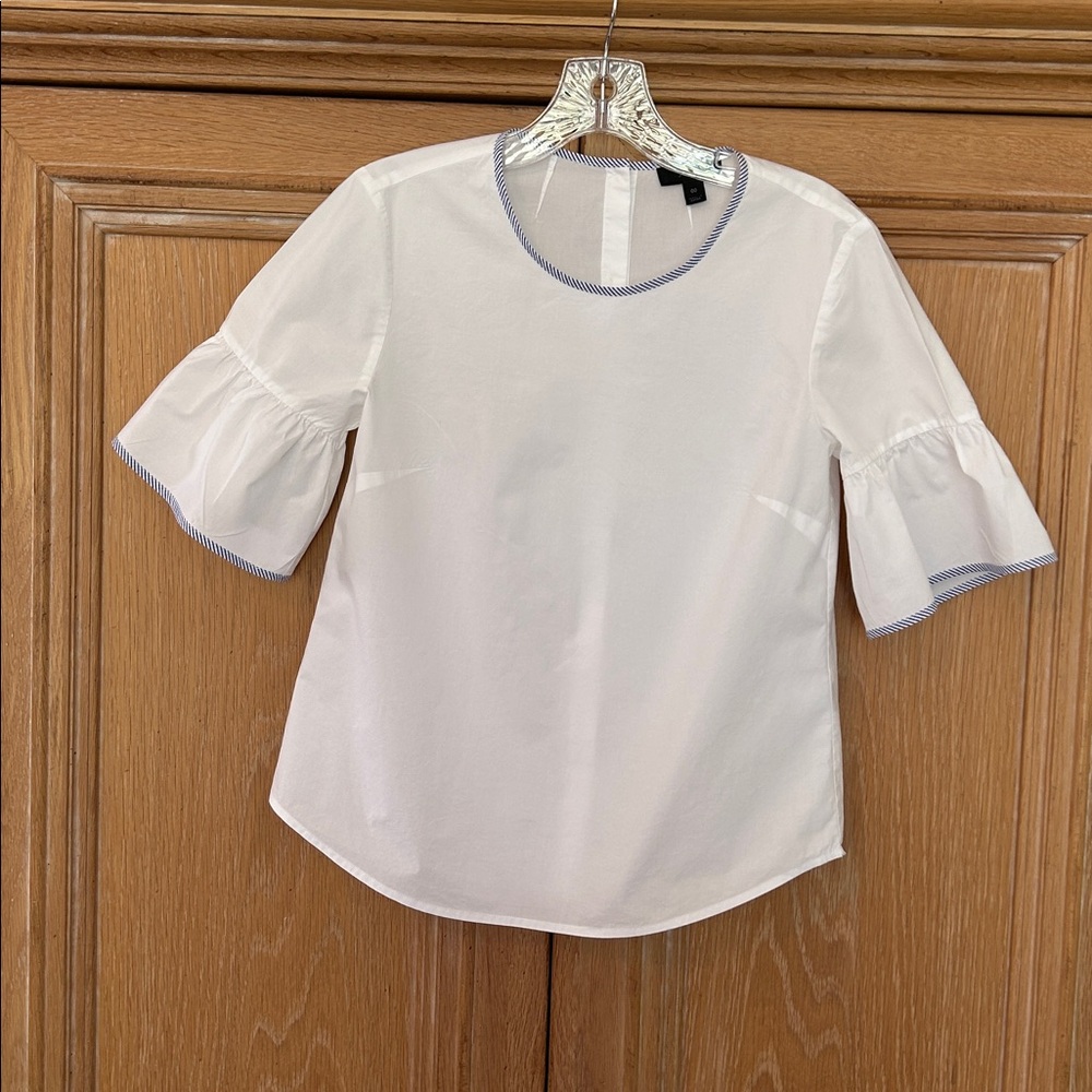 J. Crew White Blouse with Blue Striped Detail